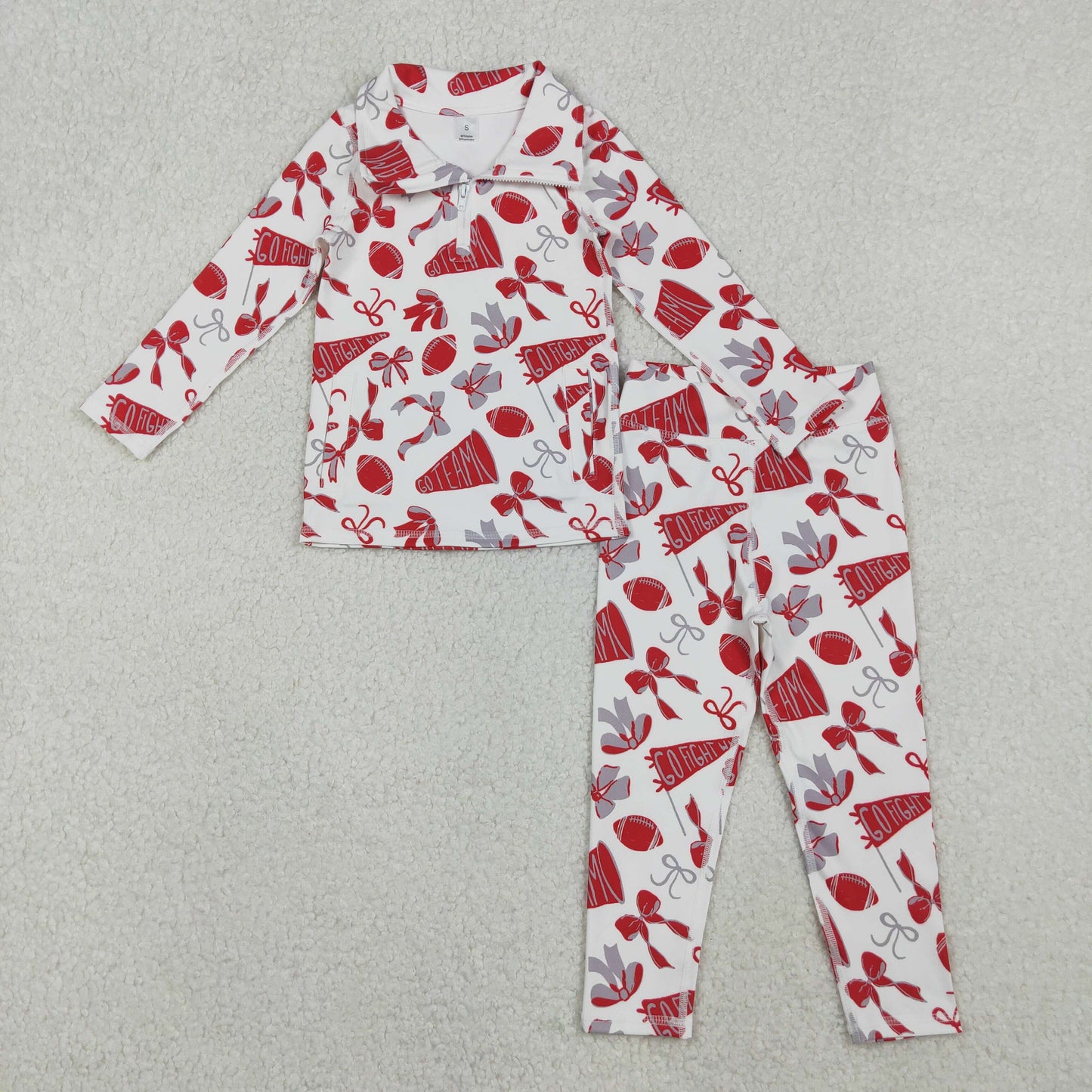 Baby Girls Red Bows Footballs Go Teams Pullovers Leggings Yoga Active Clothes Set