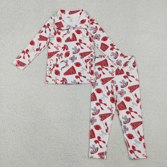 Baby Girls Red Bows Footballs Go Teams Pullovers Leggings Yoga Active Clothes Set