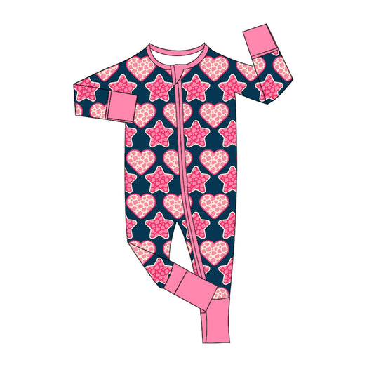 Baby Infant Girls Valentines Hearts Stars Zip Rompers preorder(moq 5)