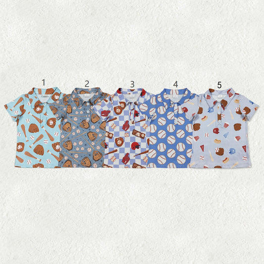 Sibling Baby Boys Short Sleeve Baseballs Button Team Polo Shirts Top