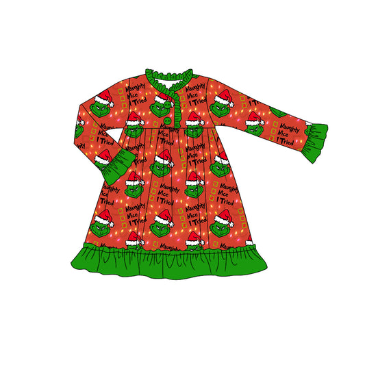 Baby Girls Red Christmas Green Face Knee Length Gowns Dresses Preorder(moq 5)