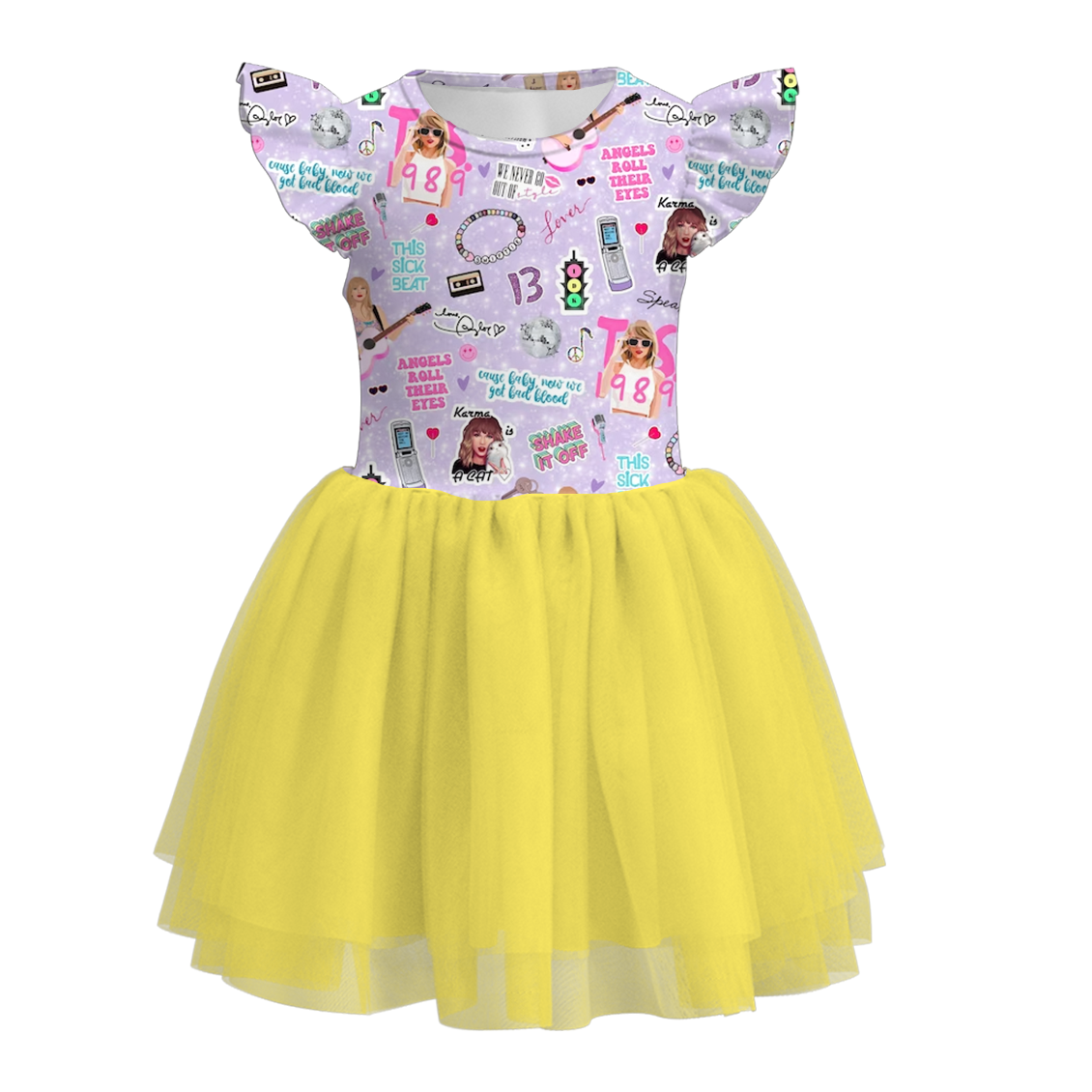 Baby Girls Singer 1989 Swiftie Flutter Sleeve Tutu Knee Length Dresses preorder (moq 5)