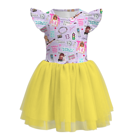 Baby Girls Singer 1989 Swiftie Flutter Sleeve Tutu Knee Length Dresses preorder (moq 5)