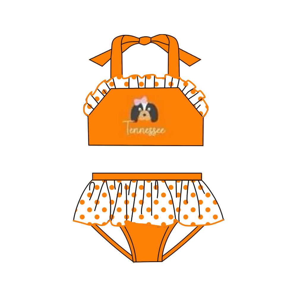 Baby Girls Tennessee Dog Team Ruffle Two Pieces Swimsuits preorder (moq 5)