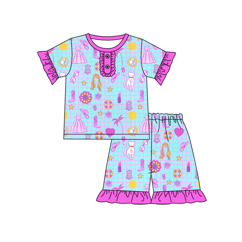 Preorder (moq 5)Baby Girls Cowgirls Vacation Tee Top Shorts Pajamas