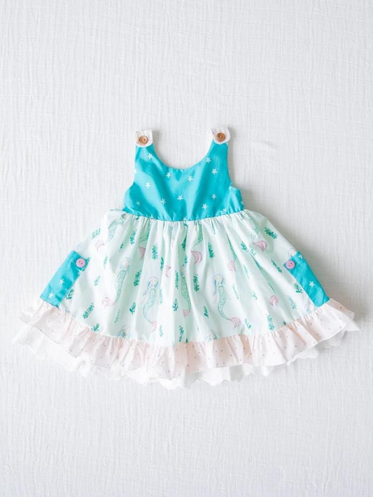 Baby Girls Blue Mermaid Straps Dresses Preorder (moq 5)