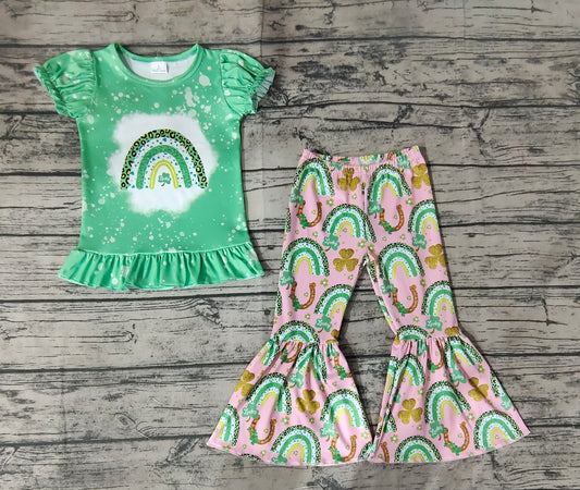 Baby Girls St Patrick Day Rainbow Shirt Bell Pants Outfits Clothes Sets