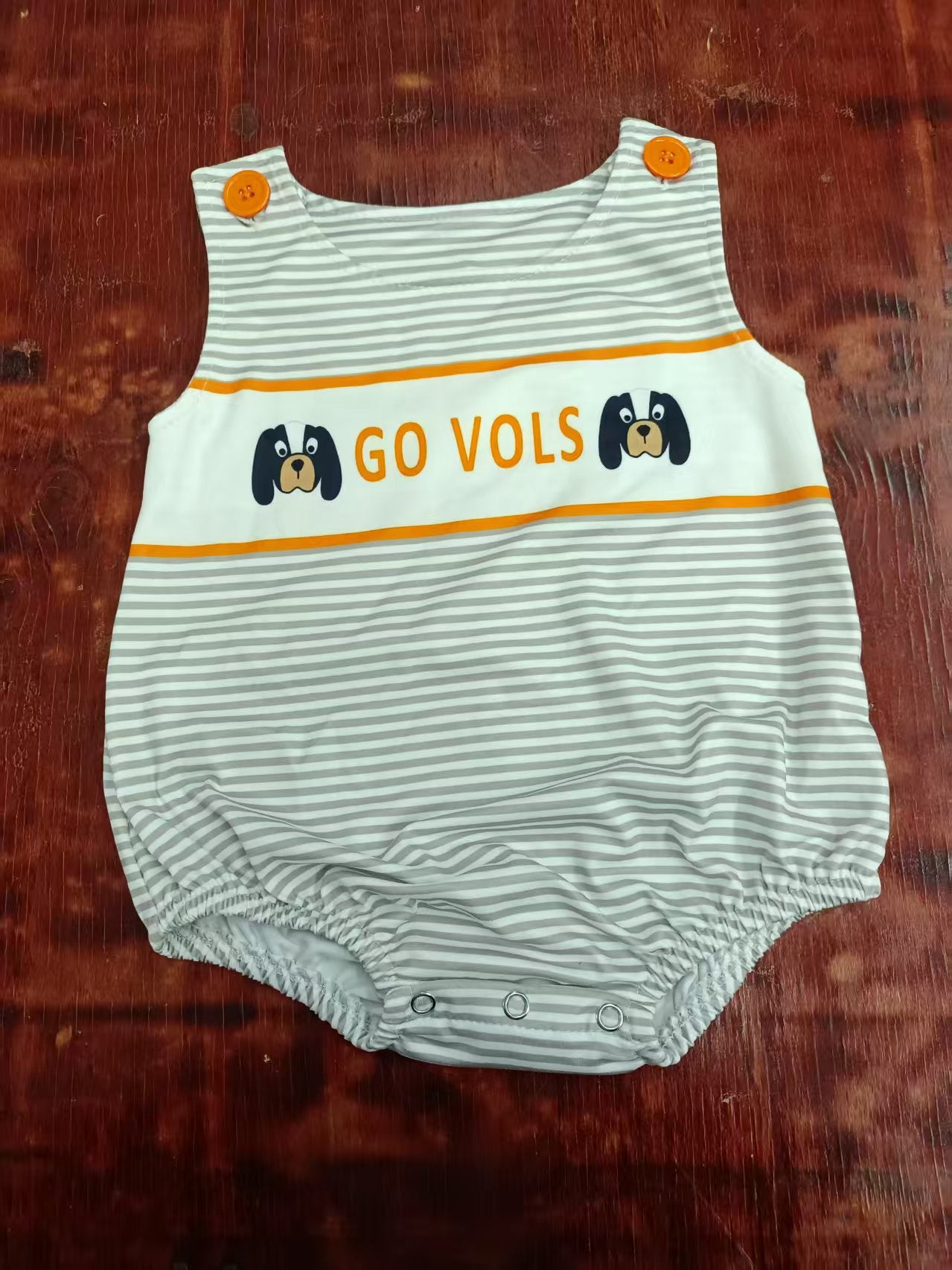 Preorder moq 5 Baby Boys Sleeveless Gray Stripe Go Vols Dogs Rompers