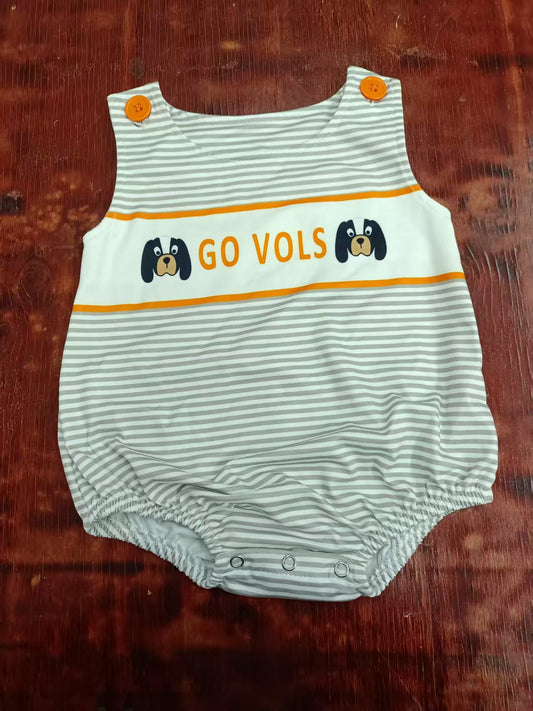 Preorder moq 5 Baby Boys Sleeveless Gray Stripe Go Vols Dogs Rompers