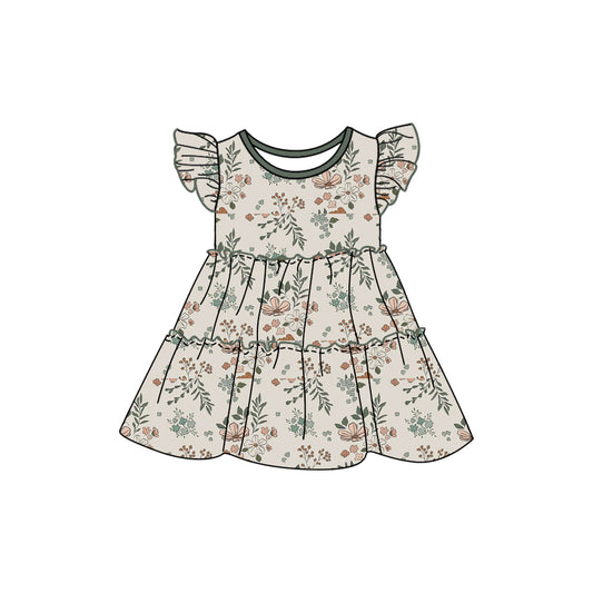 Baby Girls Western Green Flowers Knee Length Dresses Preorder(moq 5)