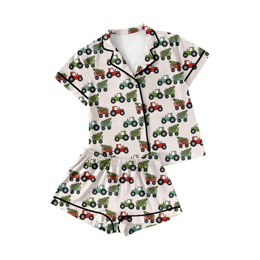 Baby Girls Christmas Tree Buttons Tee Top Shorts Pajamas Clothes Sets preorder(MOQ 5)