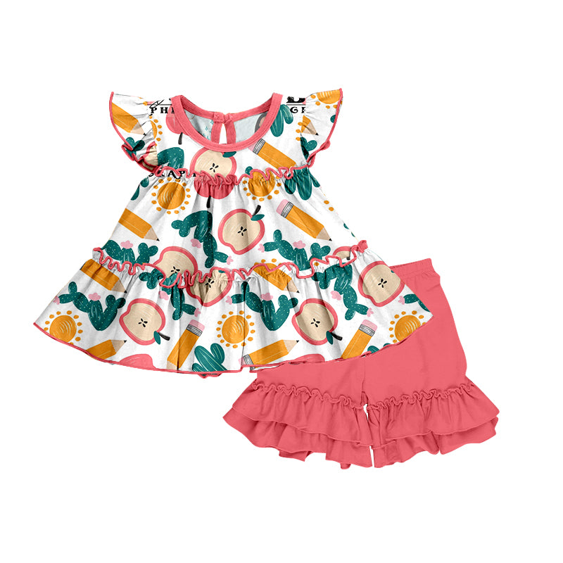 Baby Girls Apple Cactus Tunic Top Ruffle Shorts Clothing Sets Preorder(moq 5)