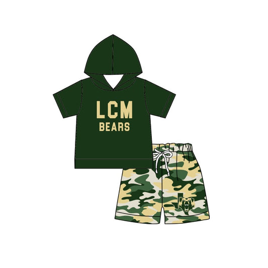 Preorder (moq 5)Baby Boys LCM Bears Hooded Top Camo Shorts Clothes Sets