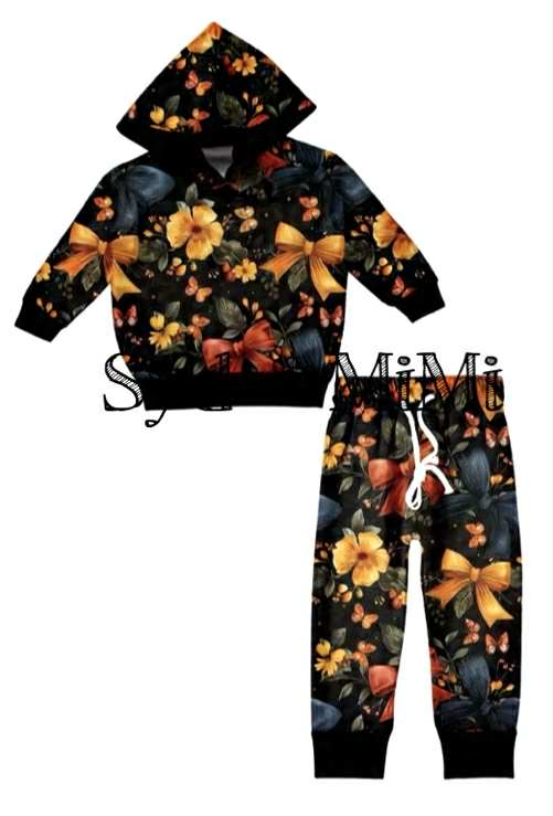 Preorder(moq 5) Baby Boys Fall Floral Hoodies Top Pants With Belt Lounge Wear Sets
