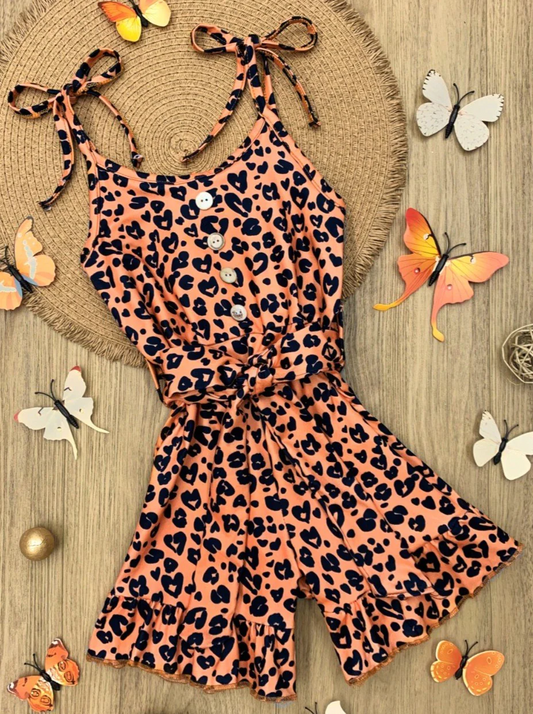 Baby Girls Brown Leopard Straps Summer Shorts Jumpsuits preorder (moq 5)