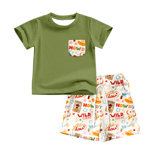Baby Boys Howdy Wild West Pocket Short Sleeve Top Shorts Clothes Sets preorder (moq 5)