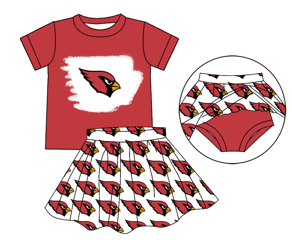 Preorder (moq 5)Baby Girls Red Cardinals Top Bummie Skorts Team Sets