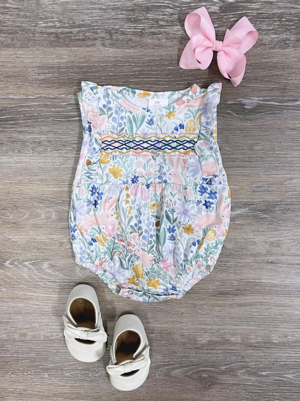 Baby Girls Floral Easter Rabbit Spring Rompers