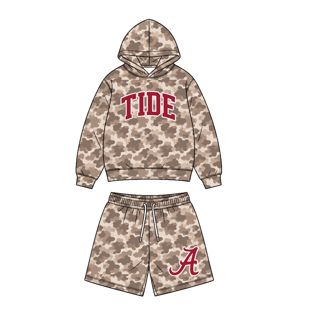 Preorder (moq 5)Baby Boys Camo Tide Hooded Top Alabama Team Shorts Clothes Sets