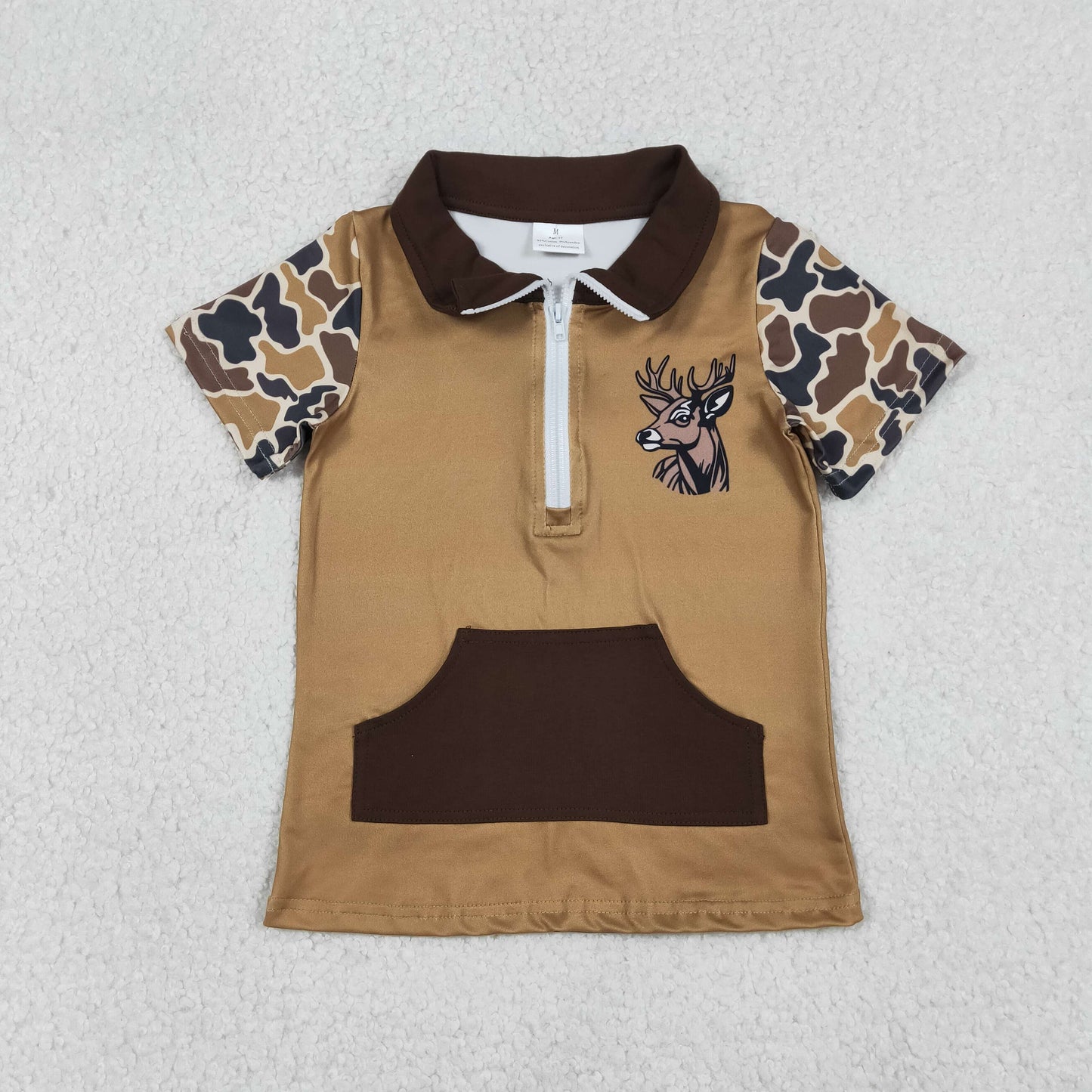 Baby Boys Brown Camo Deer Zipper Pockets Hunting Pullovers Top
