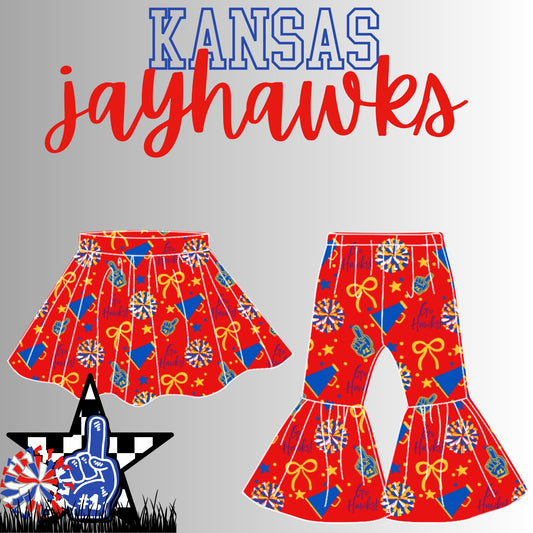 Preorder(moq 8 Each)Baby Girls Cansas Jayhawks Red Skorts and Pants Team