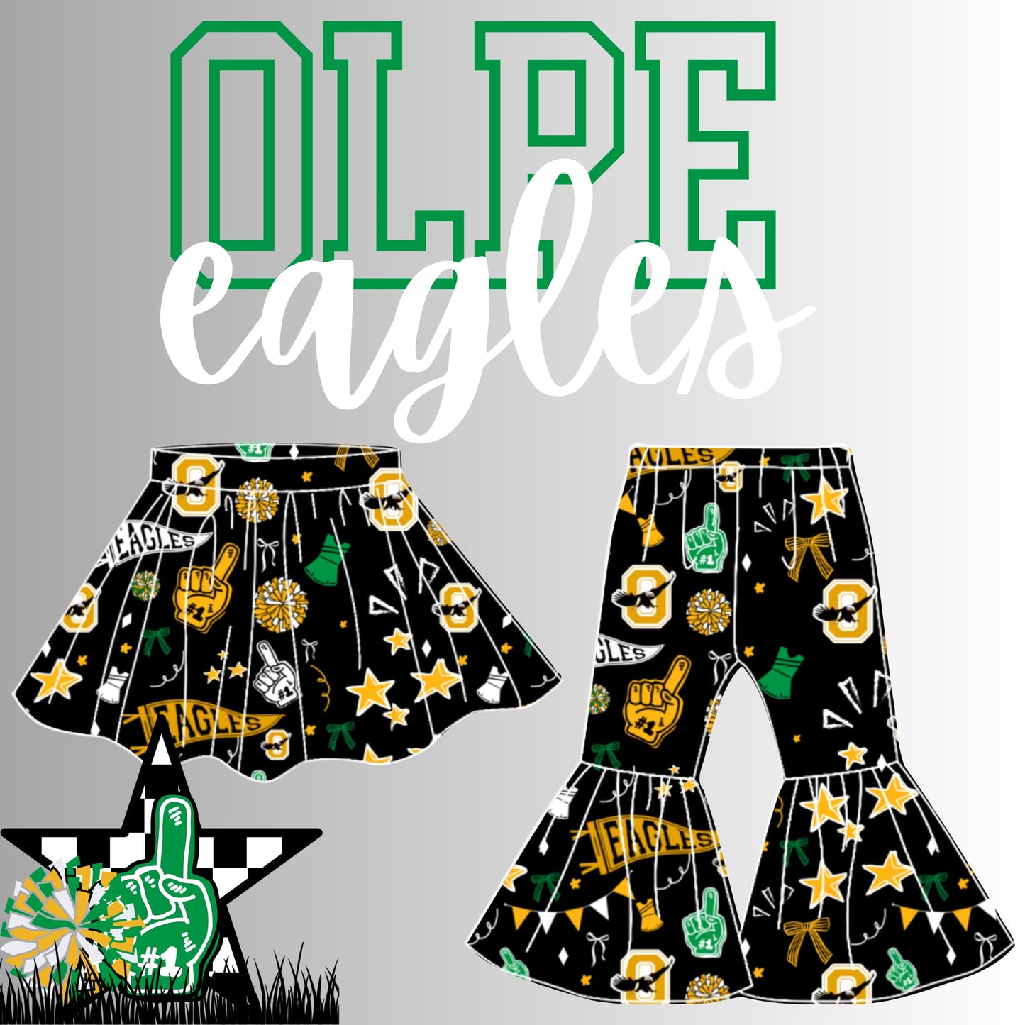 Preorder(moq 8 Each)Baby Girls Olpe Eagles Skorts and Pants Team