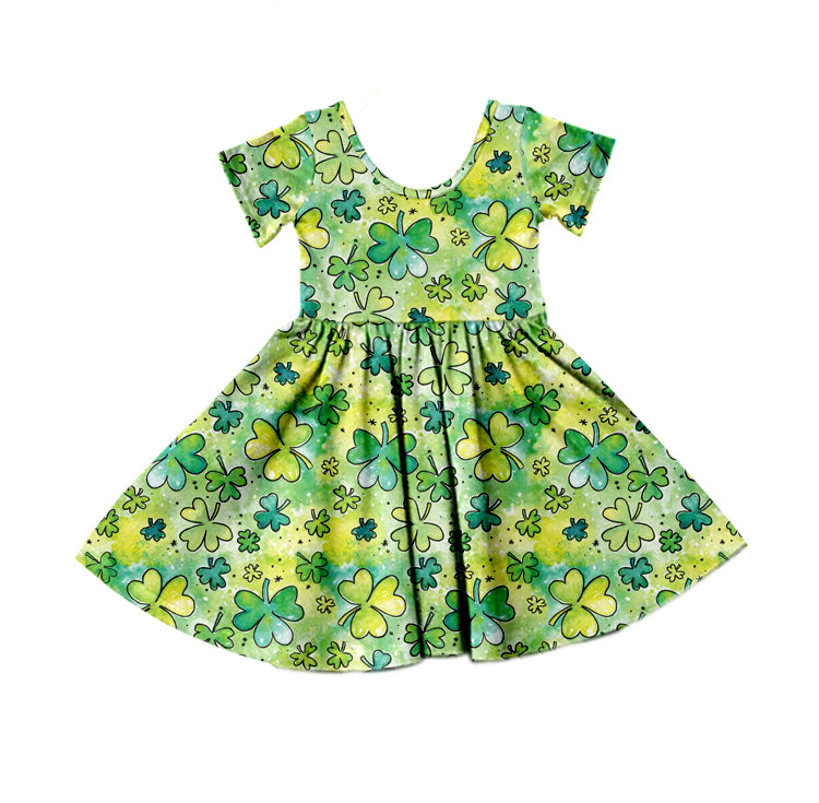 Baby Girls St Patrick Quatrefoil Tie Dye Knee Length Dresses preorder(MOQ 5)