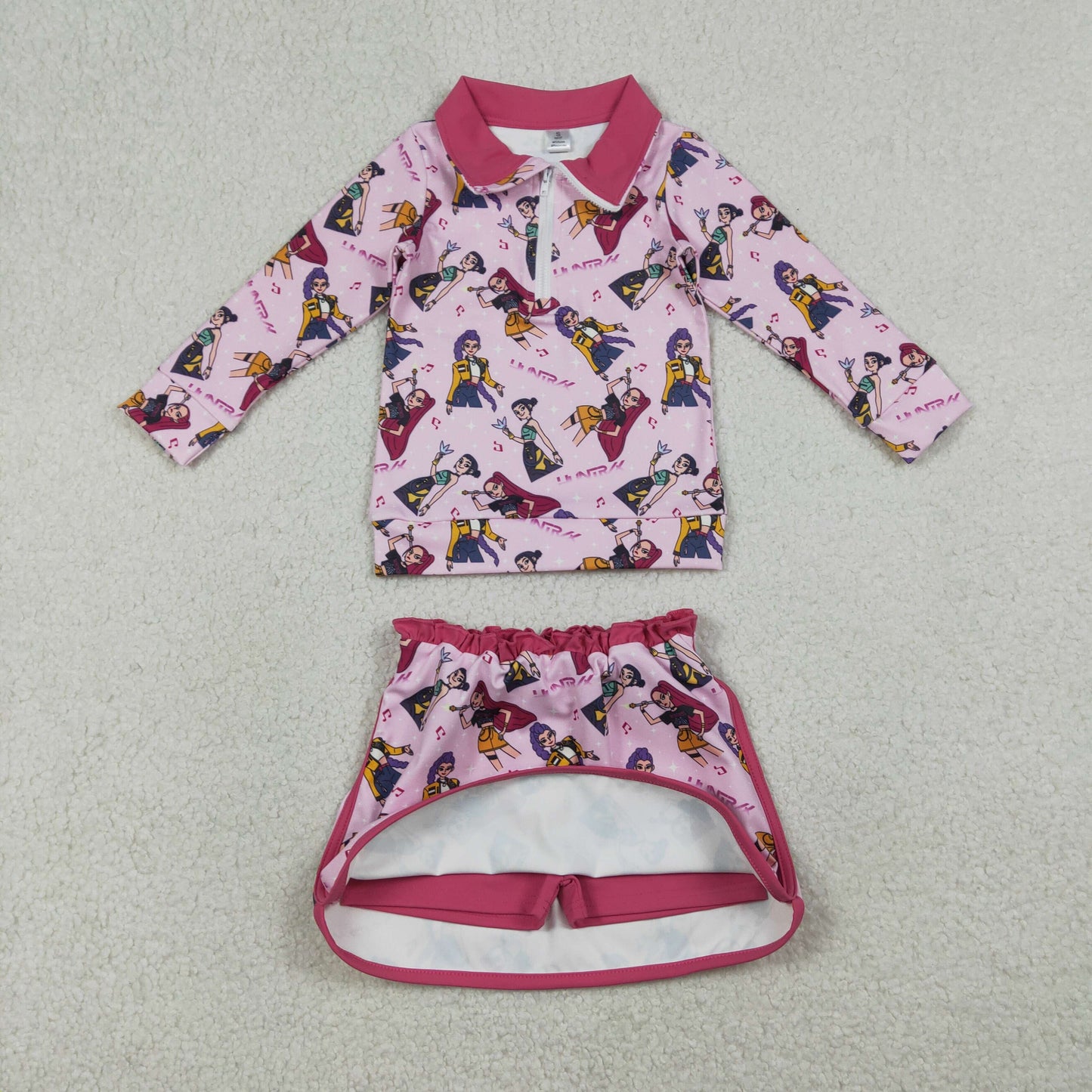 Baby Girls Pink Demon Hunter Zipper Pullovers Skirt Shorts Yoga Active Clothes Sets