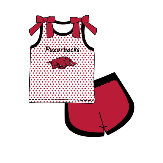 Preorder (moq 5)Baby Girls Bows Sleeveless Pazorbacks Polka Dots Top Short Team Clothes Set