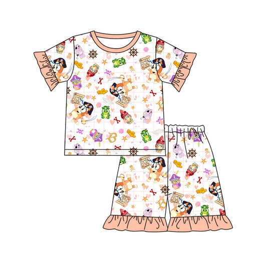 Preorder (moq 5)Baby Girls Sister Dog Shirt Top Ruffle Shorts Pajamas