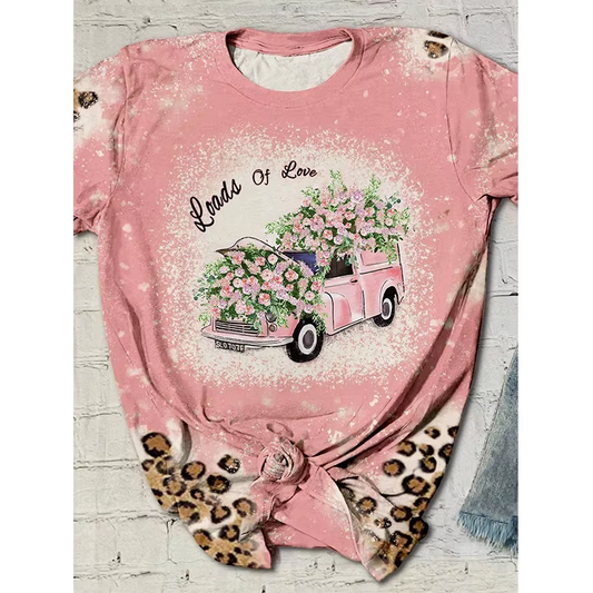 Preorder moq 5 Adult Women Western Loads of Love Flowers Bleached Tee Shirts Tops