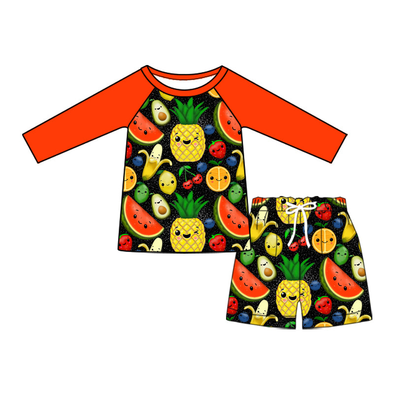 Preorder (moq 5)Baby Boys Fruits Long Sleeve Top Two Pieces Swimsuits