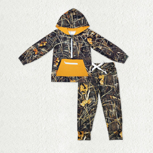 Baby Boys Leaves Camo Pockets Zipper Hoodies Jogger Pants Western Clothes Sets