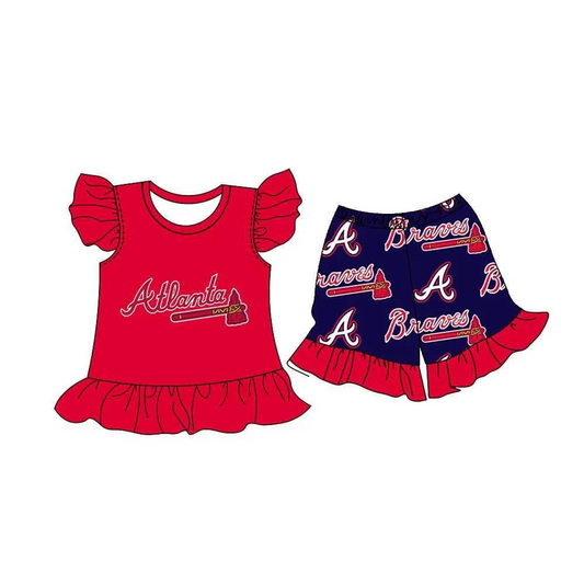 Baby Girls Atlanta Shirt Team Ruffle Shorts Outfits Sets split order preorder May 23th