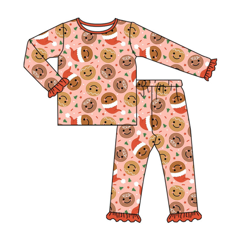 Preorder (moq 20)Baby Girls Bamboo Hats Smiles Trees Sprinkles Christmas Ruffle Pajamas Sets