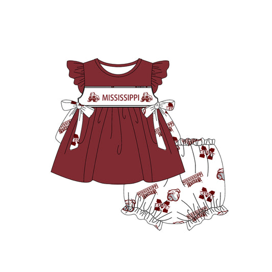 Preorder(moq 5) Baby Girls M-State Team Bows Tunic Top Bummie Sets