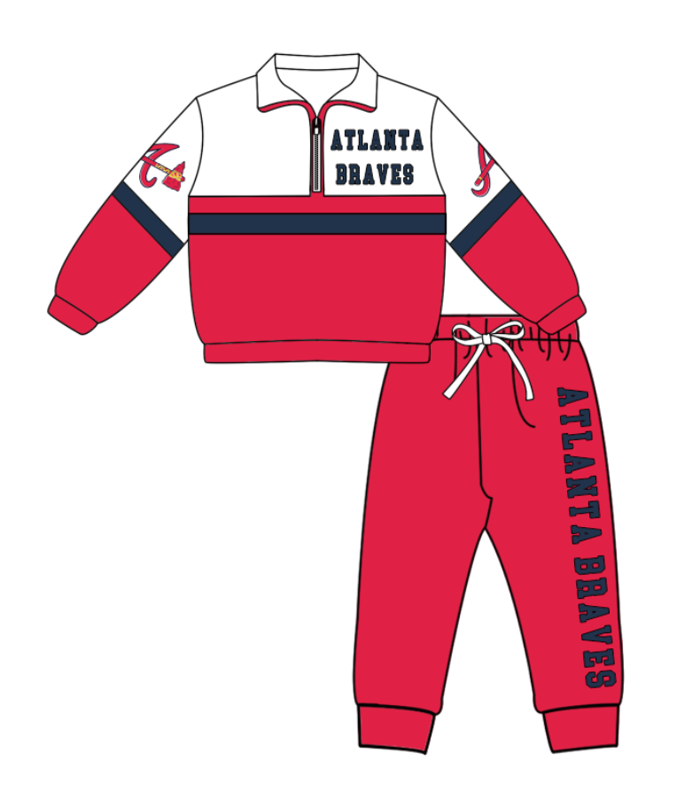 Preorder (moq 5)Baby Boys Atlanta Braves Zipper Pullover Jogger Pants Team Clothes Set