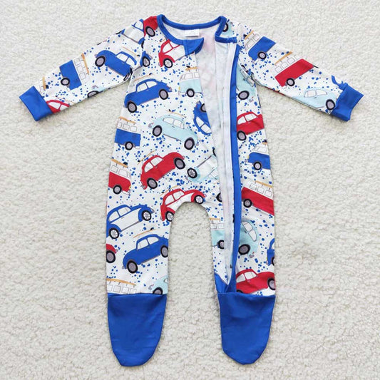 Baby Boys Cars Zip Rompers