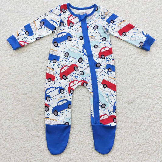 Baby Boys Cars Zip Rompers