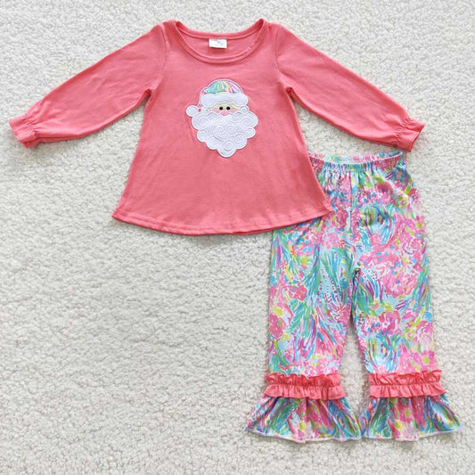 Baby Girls Pink Santa Tunic Ruffle Pants Clothes Sets