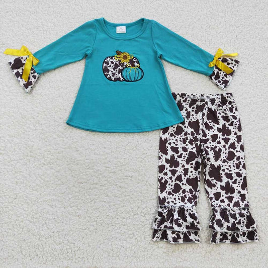 Baby Girls Cowhide Pumpkin Tunic Ruffle Pants Clothes sets