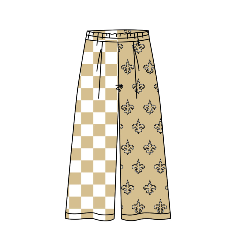 Preorder (moq 5)Baby Girls Gold Checked Anchors Team Flare Pants Bottom
