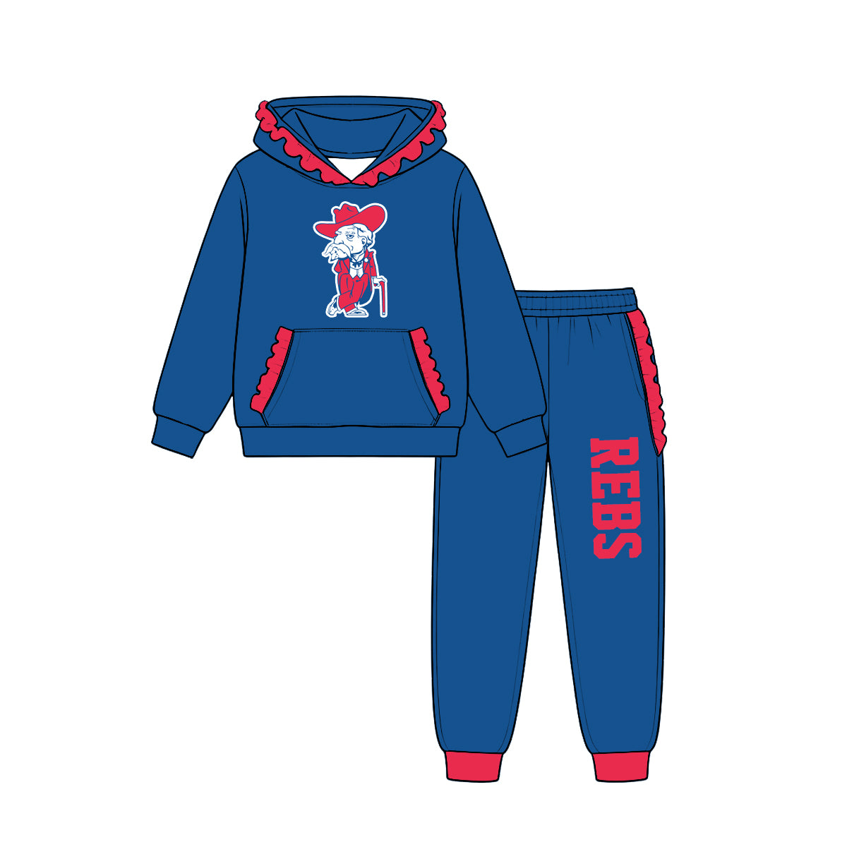 Preorder (moq5) Baby Girls Rebs Navy Pocket Hoodie Joggers Team Clothes Sets
