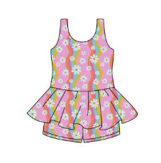 Preorder (moq 5)Baby Girls Flowers Stripes Sleeveless Tunic Short Sets