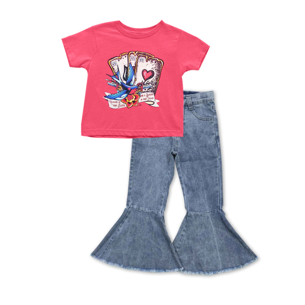 Baby Girls Red Valentines Tee Shirts Tops Navy denim pants sets preorder(moq 5)