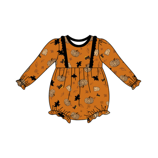 Baby Toddler Girls Fall Pumpkin Bats Halloween Long Sleeve Rompers preorder(moq 5)