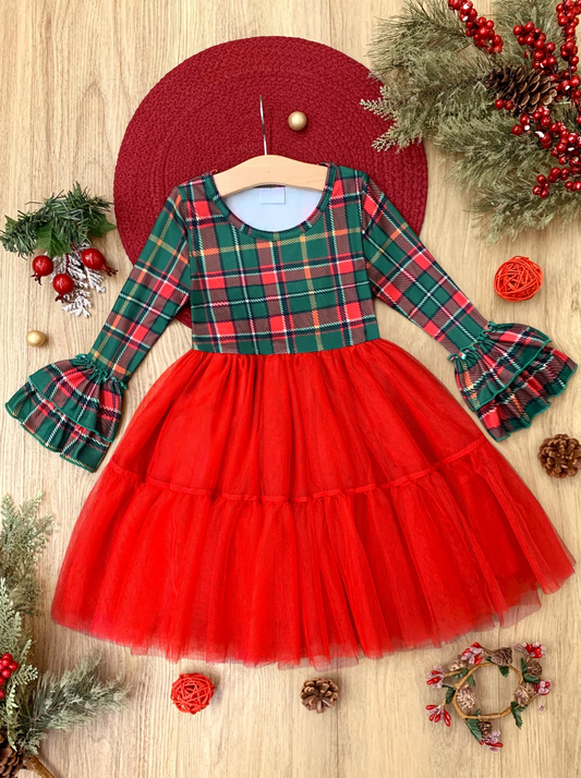 Baby Girls Christmas Checkered Long Sleeve Knee Length Dresses Preorder(moq 5)