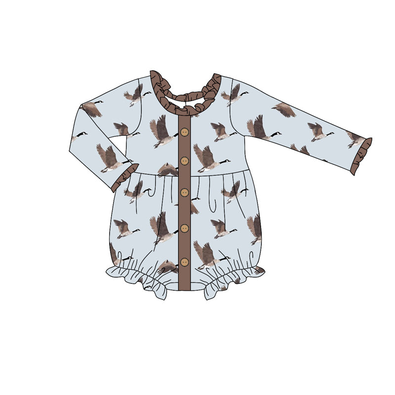 Baby Infant Girls Ducks Buttons Long Sleeve Rompers preorder(moq 5)