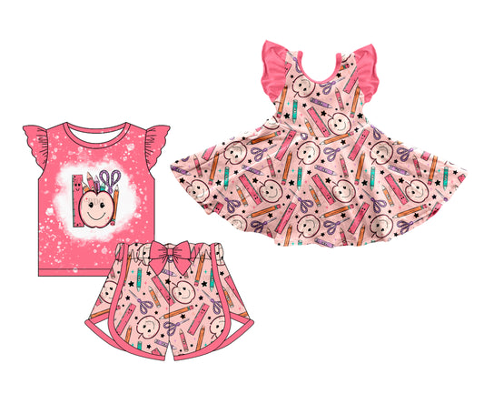 Preorder(moq 5 each)Sibling Baby Girls Back To School Pencile Dress Clothes Sets