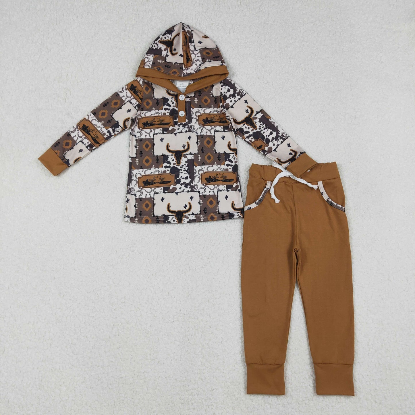Sibling Baby Boys Aztec Bull Skull Western Clothes Sets Hoodies Footie Rompers